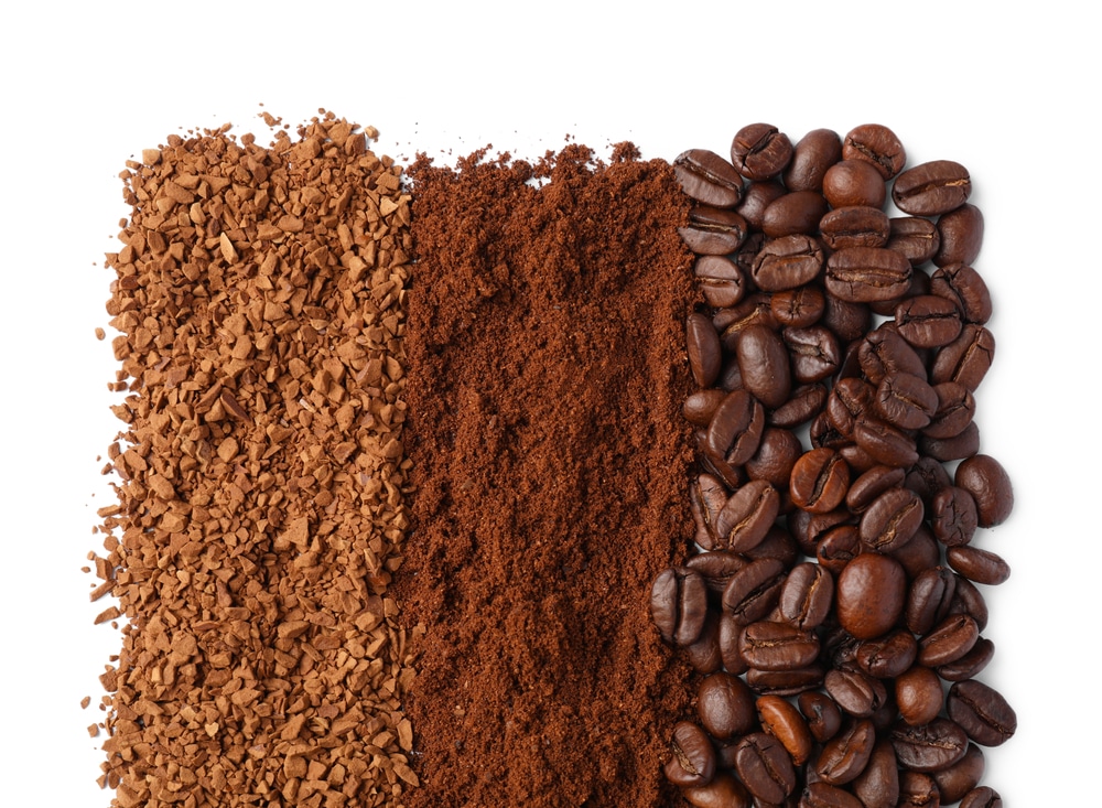 Coffee grinds in different grind sizes.