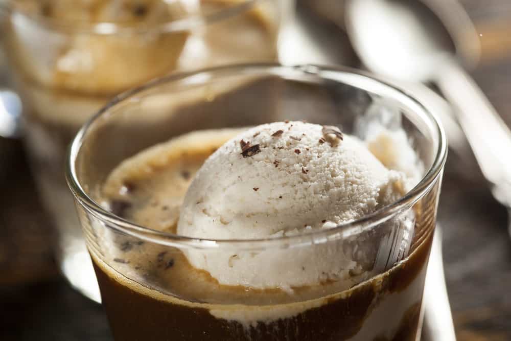 Affogato dessert- scoop of vanilla ice cream "drowned" in espresso