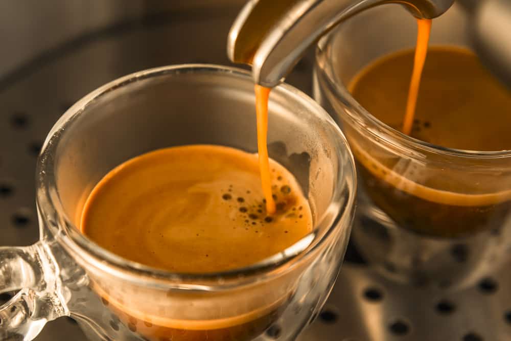 Closeup of an espresso shot with a good thick layer of crema.